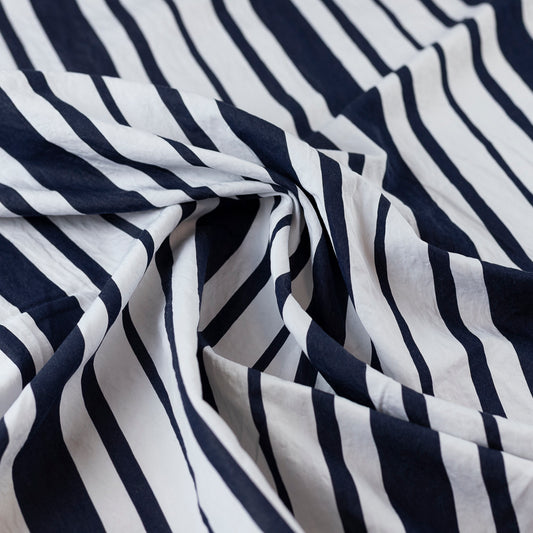 Bumbac alb cu dungi bleumarin - camasi, rochii, bluze