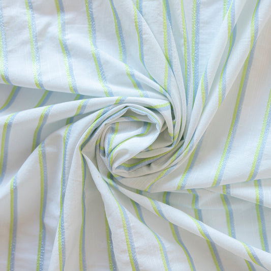 Bumbac alb cu dungi cu fir metalic