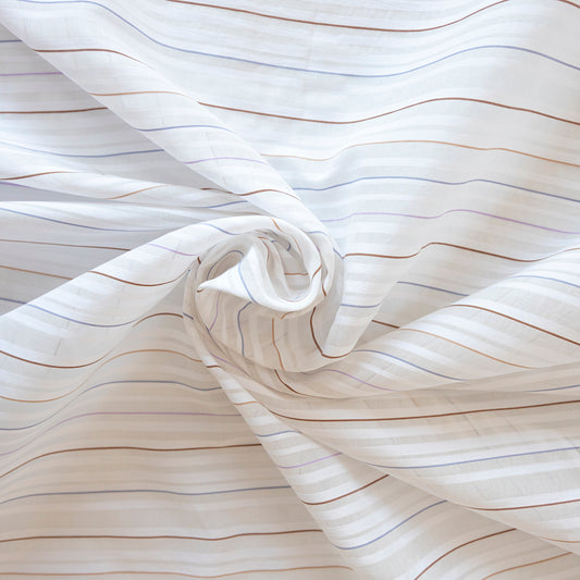 Bumbac alb cu dungi maro si bleu