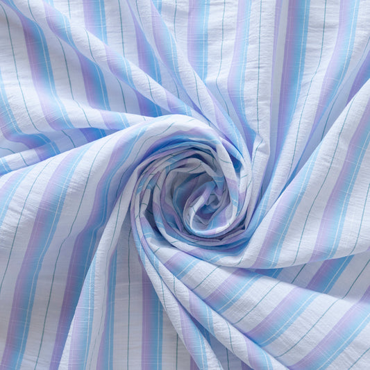 Bumbac usor creponat cu dungi multicolore