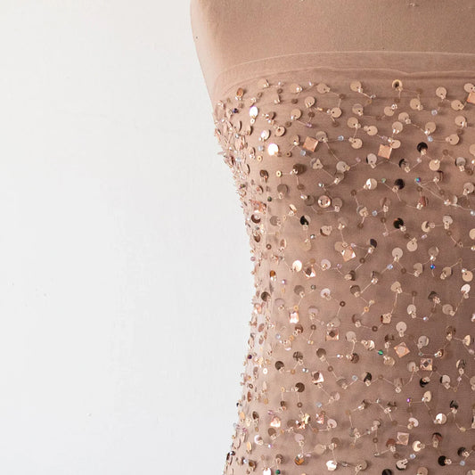 Dantela Bej cu Paiete Margele si Strasuri