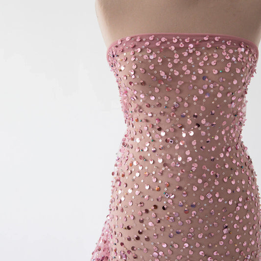 Dantela Roz cu Paiete Margele si Strasuri