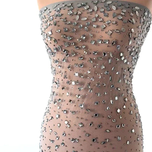 Dantela cu Strasuri Gri