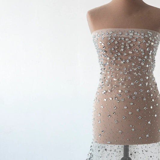 Dantela cu Strasuri Off-White