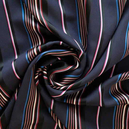 Matase Bleumarin cu Dungi Multicolore