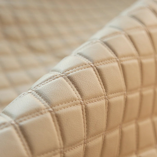 Piele ecologica cu patratele crem si cusatura in culoare pentru tapiterie auto