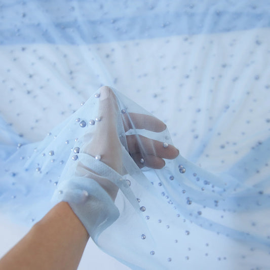 Tulle cu perle inegale Bleu