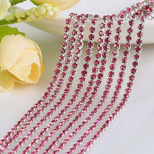 Banda argintie cu cristale roz 2 mm