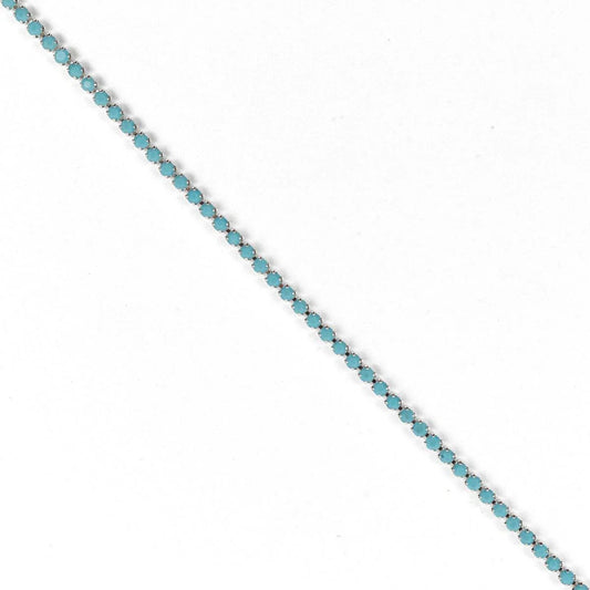 Banda argintie cu cristale turcoaz 2 mm