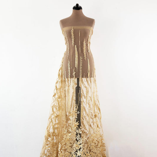 Dantela aurie cu flori 3d