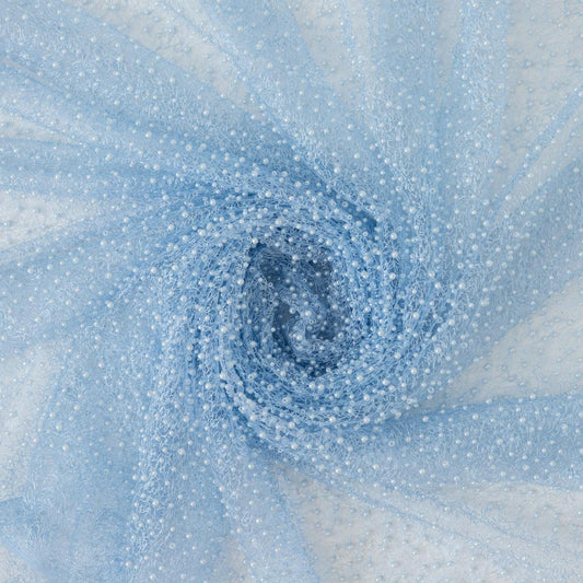 Dantela bleu cu perle