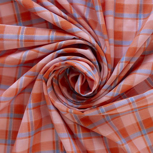 Bumbac maro in carouri cu fir lame