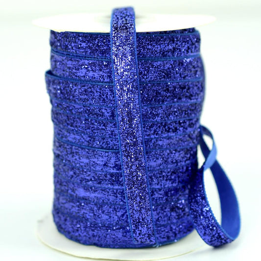 Banda catifelata albastra cu fir lame 1 cm