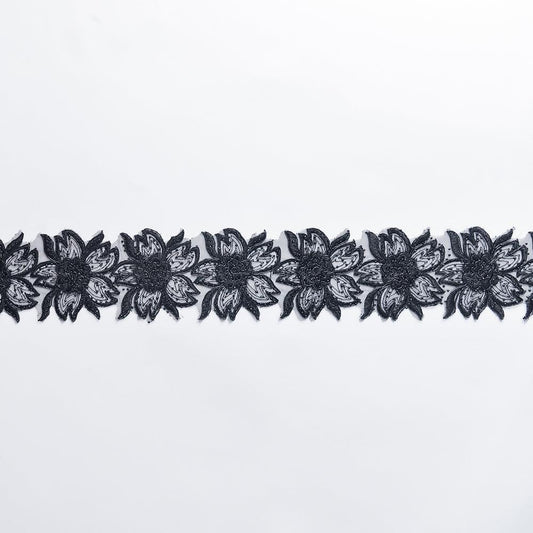 Banda dantelata cu flori - Negru