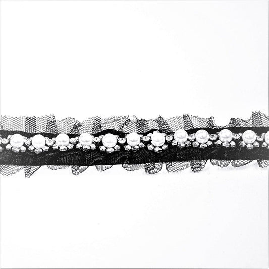 Banda decorativa cu perle - Negru