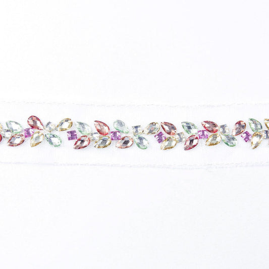 Banda decorativa cu pietre multicolore - Alb