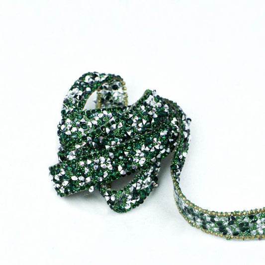 Banda termoadeziva verde cu strasuri