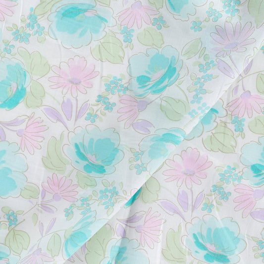 Bumbac alb cu flori multicolore