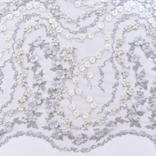 Dantela 3D - Gri cu flori