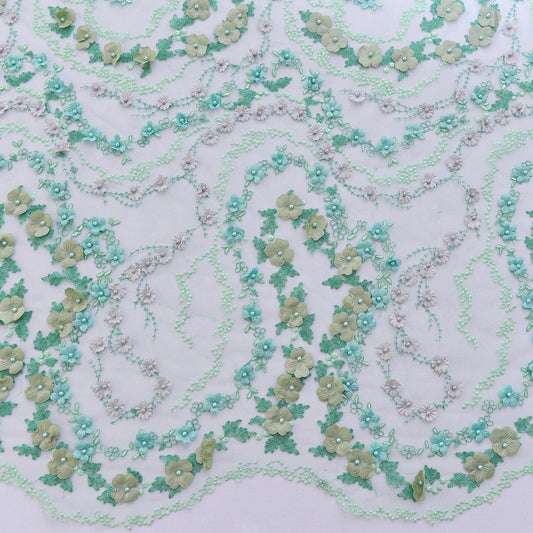 Dantela 3D - Verde cu flori