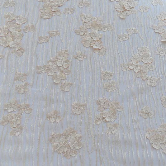 Dantela brodata 2D - Beige cu model floral