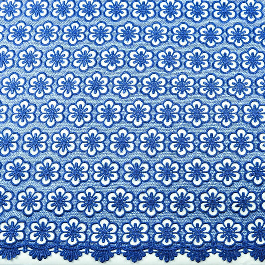 Dantela brodata cu flori - Albastru Royal