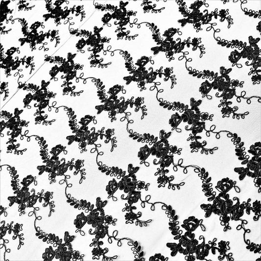Dantela brodata cu flori - Negru