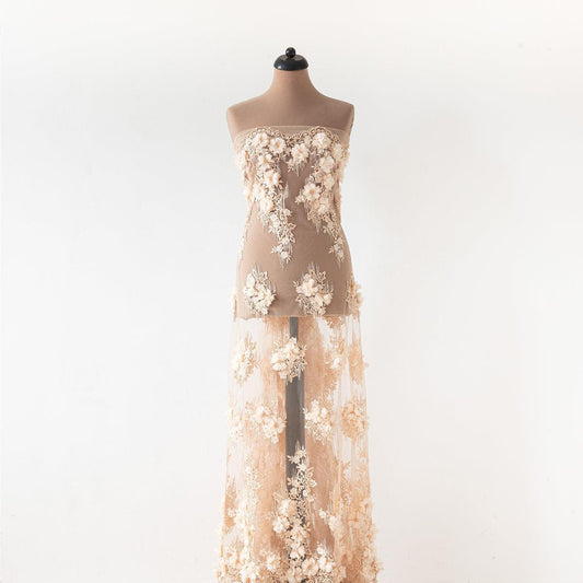 Dantela corai cu flori 3d