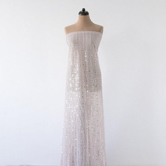 Dantela roz elastica cu paiete si margele