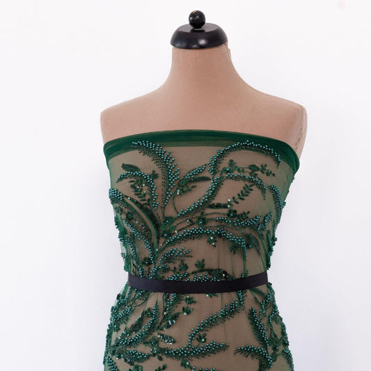 Dantela verde sirag de margele si perle