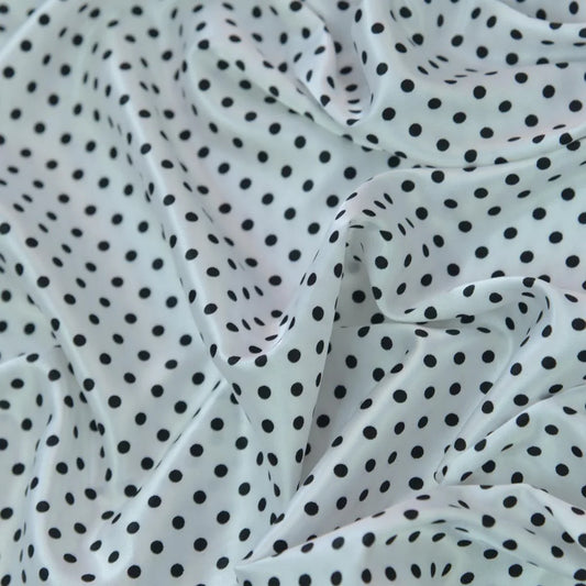 Satin Elastic - Alb cu buline negre mici
