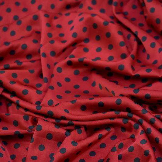 Satin soft - Matasica rosu cu buline negre