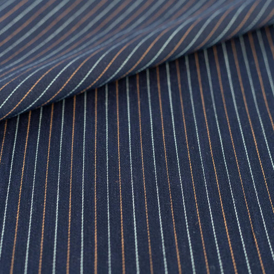 Stofita bumbac si matase bleumarin cu dungute