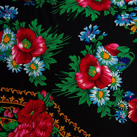 Vascoza Imprimata - Negru cu flori multicolore