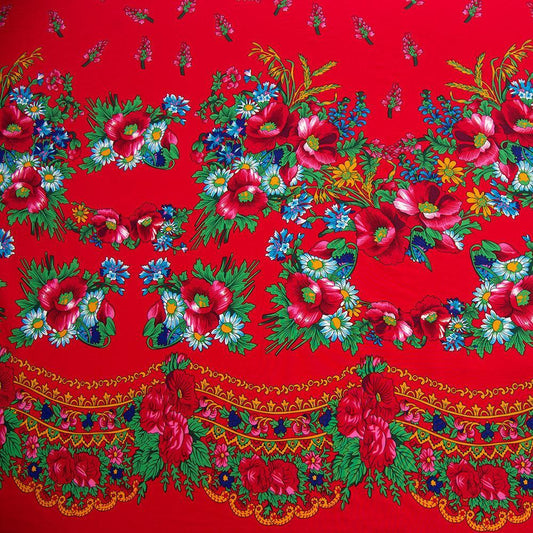 Vascoza Imprimata - Rosu cu flori multicolore