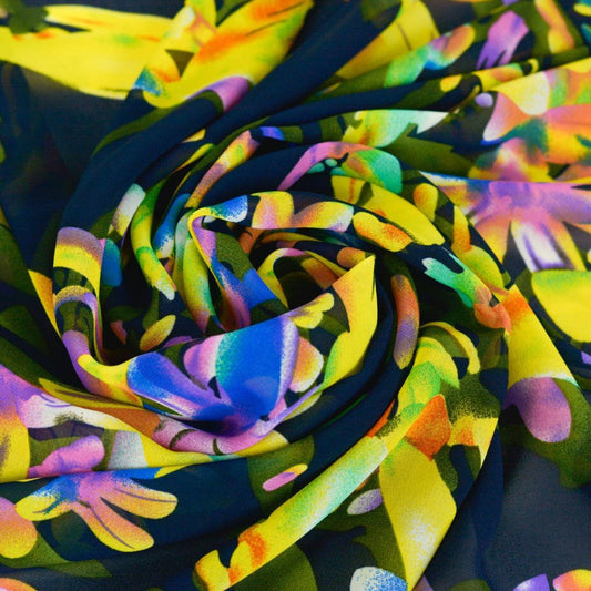 Voal Imprimat - Bleumarin multicolor folosit la fabricarea rochiilor