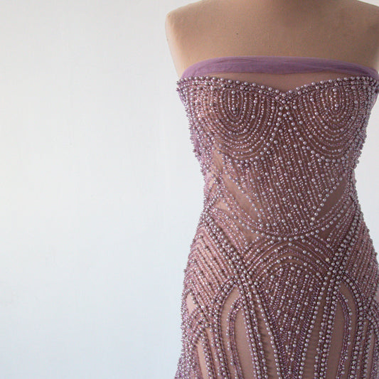 Dantela Lila cu margele si paiete