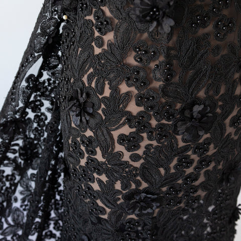 Dantela Neagra cu broderie 3d, macrame si margelute