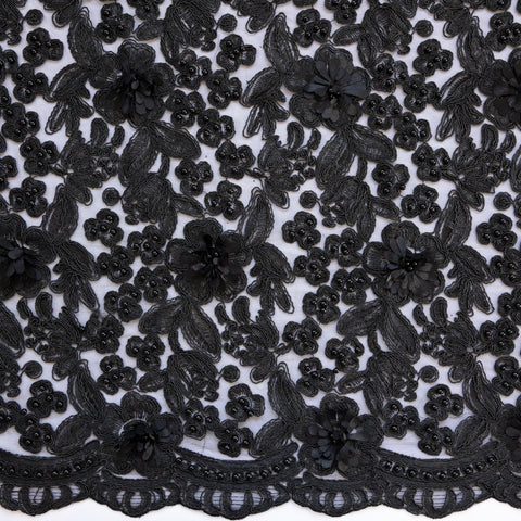 Dantela Neagra cu broderie 3d, macrame si margelute