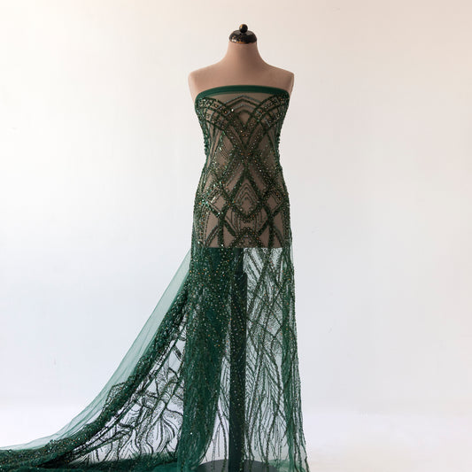 Dantela Verde 1 cu perle, paiete si margele