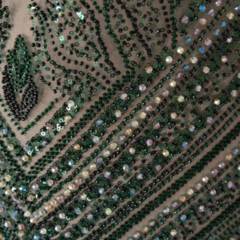 Dantela Verde cu perle, paiete si margele