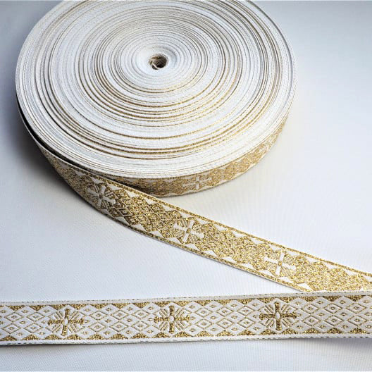 Galon Bisericesc Alb cu Auriu 2 Fete