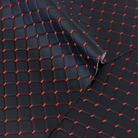 Piele ecologica neagra cu patrate si cusatura rosie