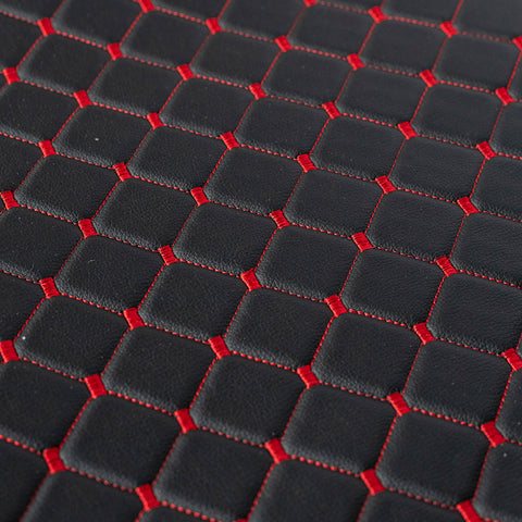 Piele ecologica neagra cu patrate si cusatura rosie