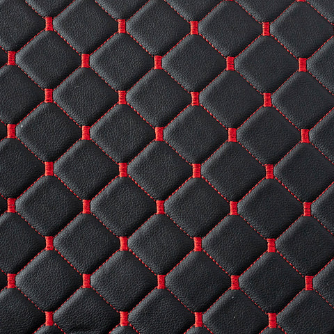 Piele ecologica neagra cu patrate si cusatura rosie