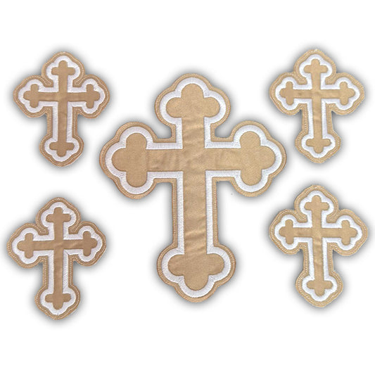 Set 5 Cruci Brodate Auriu Alb