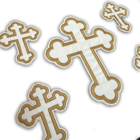 Set 5 Cruci Brodate Alb Auriu