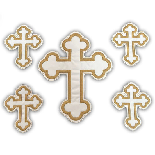 Set 5 Cruci Brodate Alb Auriu