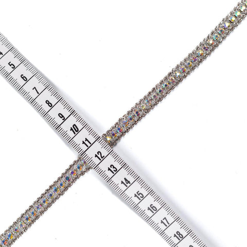 Banda argintie cu cristale cu reflexii multicolore 1 cm