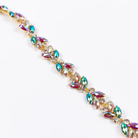 Banda aurie cu cristale multicolore 2 cm